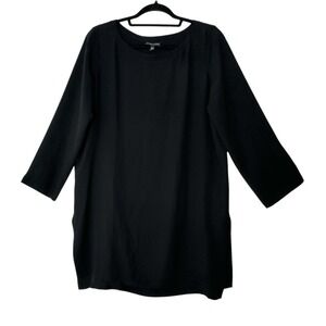 Eileen Fisher 100% Silk Tunic Top Women's XL Oversized Black Long Sleeve Elegant